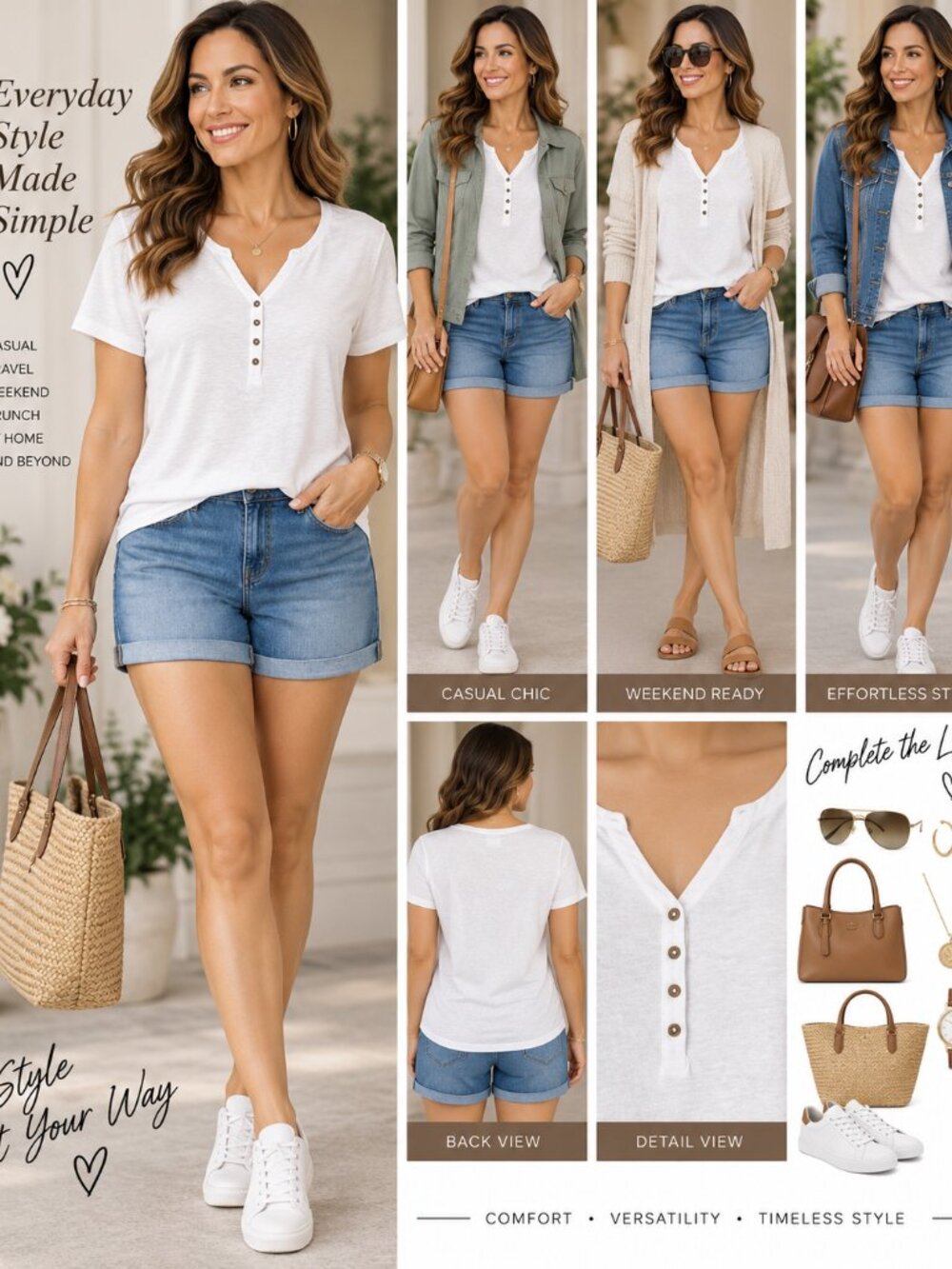 Karen Scott White Henley Tee – Size Large